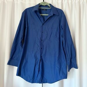 Men's Alfani Solid Blue Button Up Cotton Dress Shirt Size Large